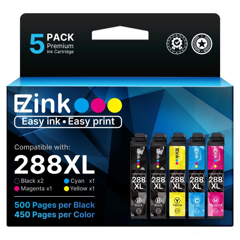 E-Z Ink Remanufactured Ink Cartridge Replacement for Epson 288 288XL High Yield to use with XP-440 XP-446 XP-330 XP-340 XP-430 (2 Black, 1 Cyan, 1 Magenta, 1 Yellow with Latest Upgraded Chips) - Image 1